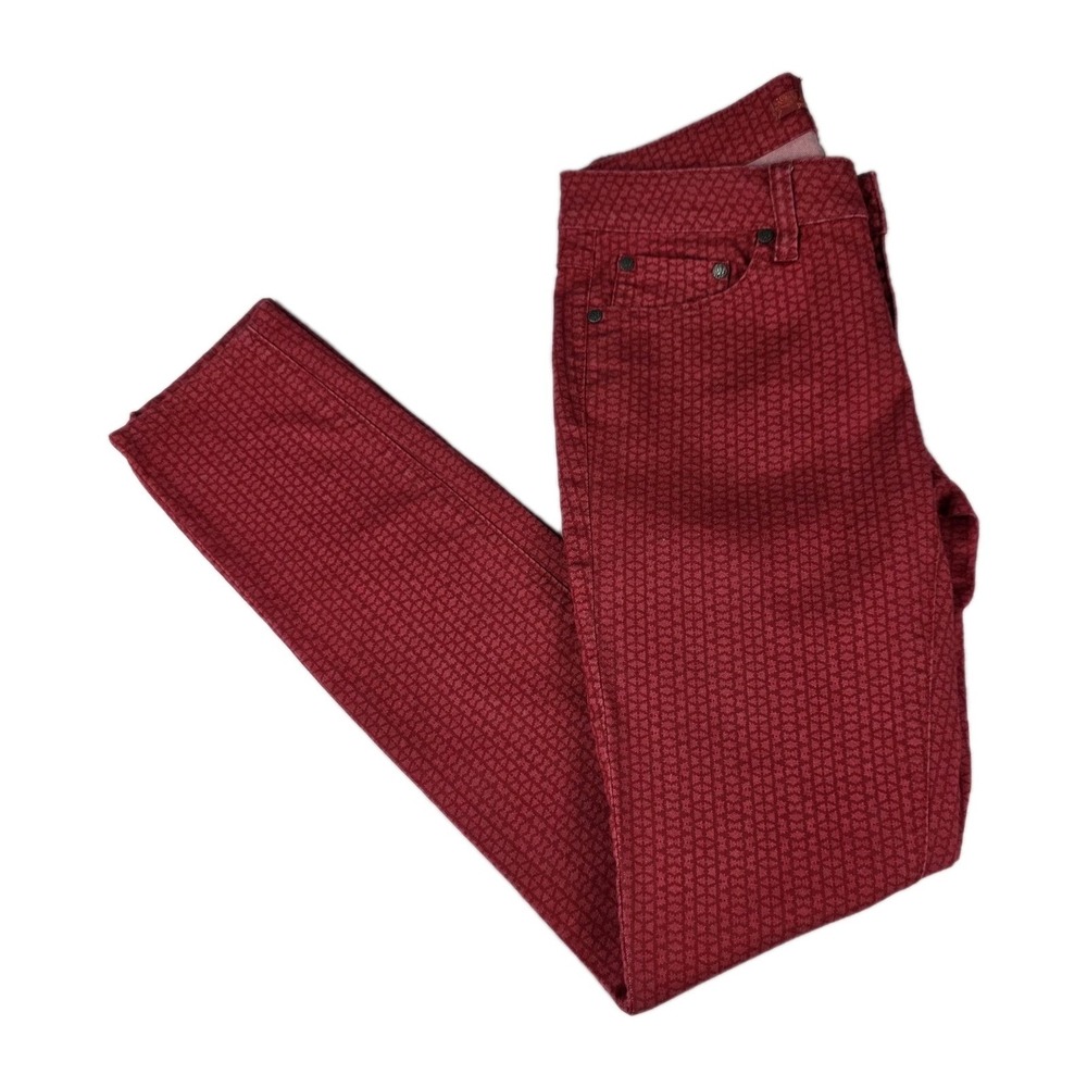 Prana Jeans Womens Size 2/26 Kara Skinny Geometric Print‎ Red Denim Pants
